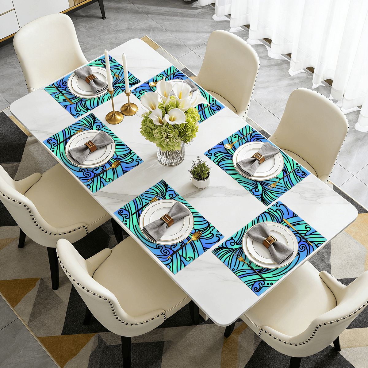 Faux Linen Placemats Set of 6
